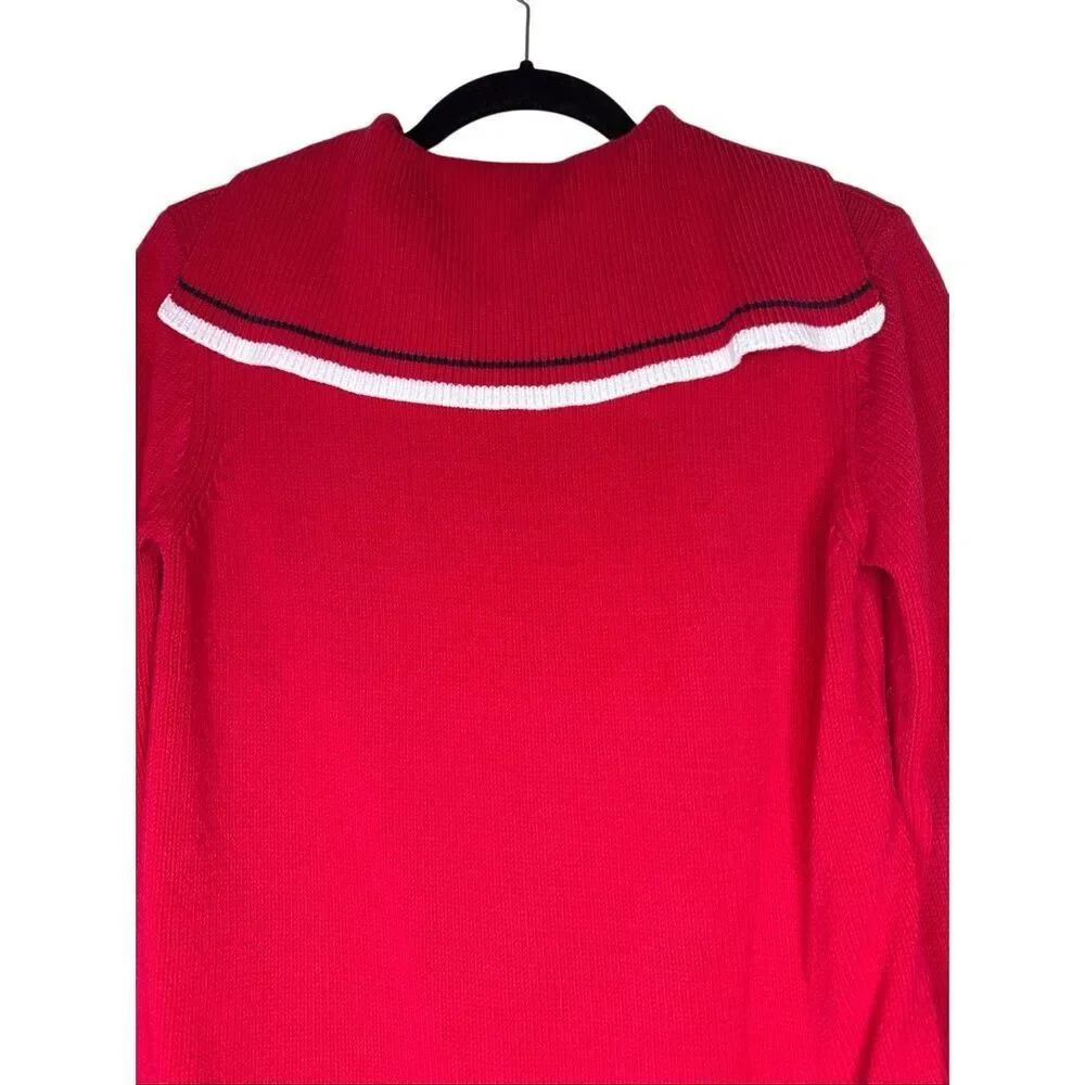 Liz Claiborne Villager Sport Sweater Vintage Red Sailor Collar Nautical Size MP